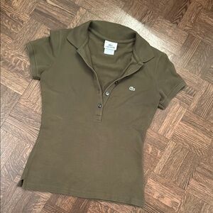 Lacoste Women's Olive Green Polo Shirt with Crocodile Logo size 34
